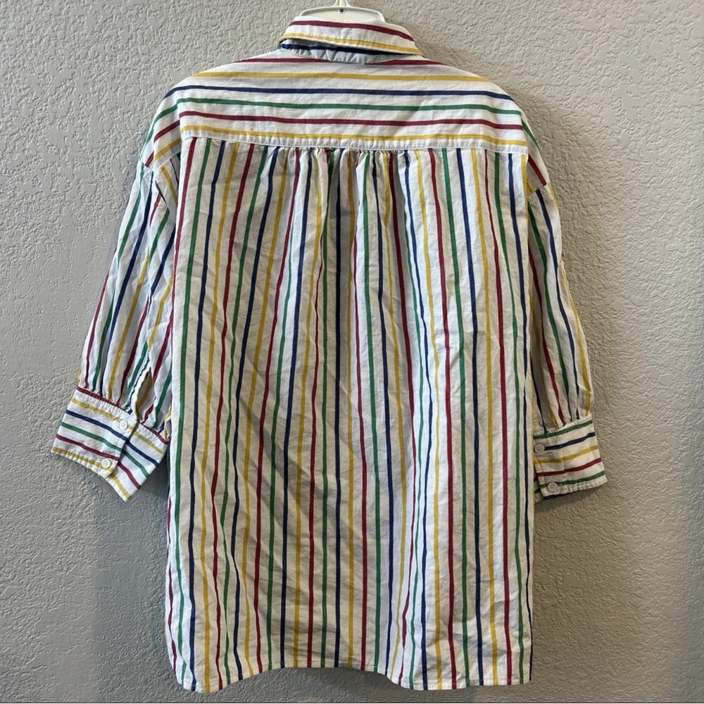 POMANDER PLACE Women's Sz. L Rainbow Striped Adair Boyfriend Shirt - Picture 5 of 10